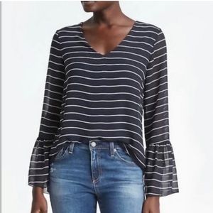 Banana Republic Navy White Stripe V Neck Blouse Small
